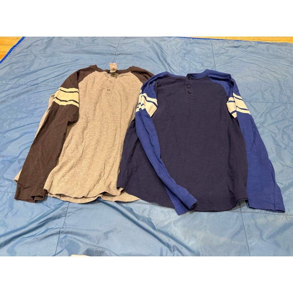 Hanna Andersson 150 12 cotton raglan Henley long sleeve shirt lot striped sleeve